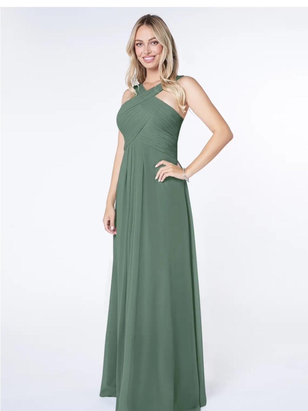 Azazie Green Cross-Strap Chiffon Maxi Dress